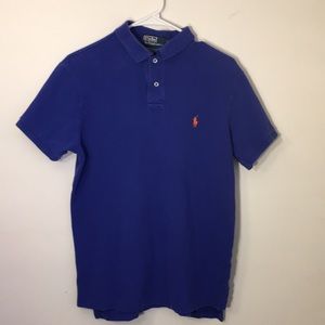 Blue polo with an orange pony